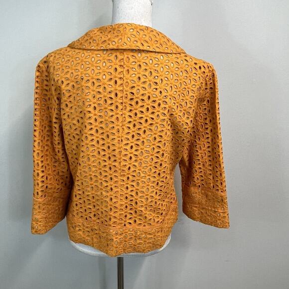 Chico's Blazer Jacket size 1 8/10 Orange Linen Eyelet Boho Wedding Church Boho - Picture 11 of 12